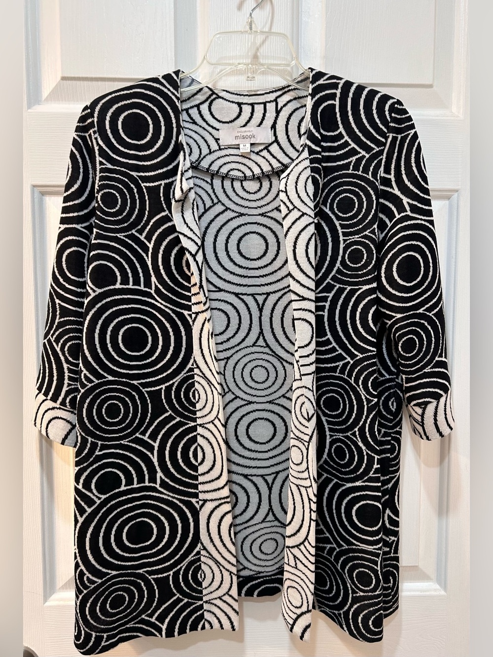 Exclusively MISOOK Cardigan Jacket Sz M Black White Swirl Lightweight Stretch